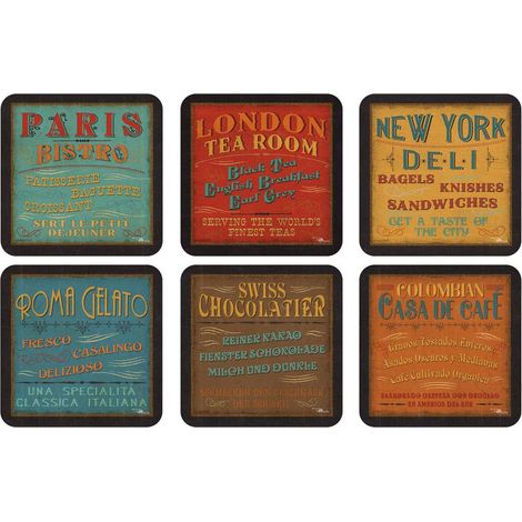 Lot de 6 Dessous de Verre rétro pour Le déjeuner - Dessous de Verre en liège avec résistance à la Chaleur et Protection Contre Les Taches pour Le thé, Le café et Un Usage Quotidien, 10,5 x (1/5)