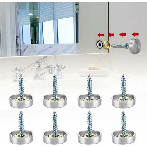 20 Pcs Cache Vis en Acier Inox Cache Vis Decoratif Antirouille Vis à Miroir avec Joint Cache Vis Inox Brossé Cache Vis Etanche Vis Miroir Clou Cache Vis Rond pour Miroir Salle de Bain-16mm, (1/4)