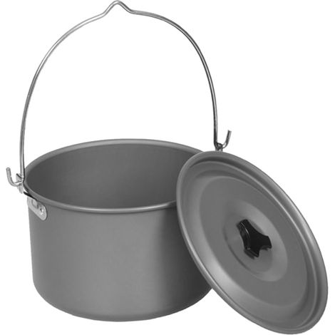 Pot Suspendu Aluminium pour Camping avec Couvercle Ensemble de Cuisine Portable pour Personnes pour Randonnées Pique Niques et Plein Air