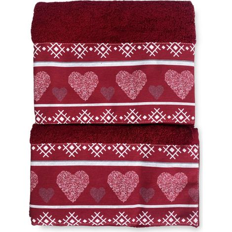 SET asciugamani con bordo tirolese CUORE ROSSO in puro cotone Made in Italy (1/5)