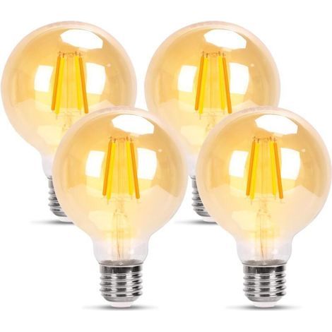 Ampoule LED Filament E27 - 6W - Blanc Chaud 2200K - Ampoule Décorative Rétro Vintage G80 - Non dimmable - Lot de 4 (1/4)