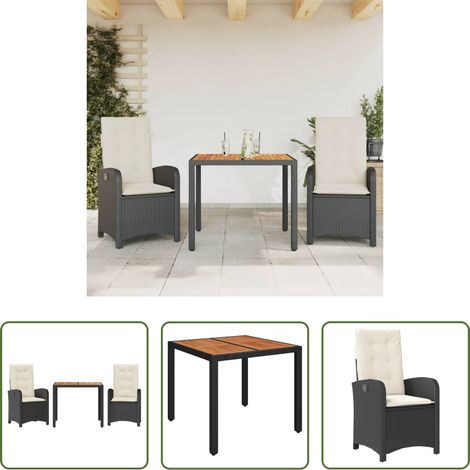 vidaXL Gartenessgruppe - 3-tlg. Garten-Essgruppe mit Kissen Schwarz Poly Rattan (1/5)