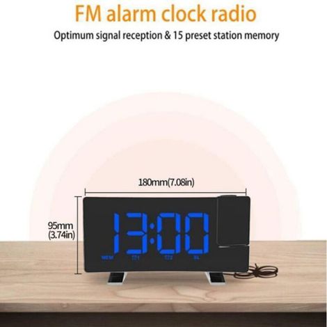 Réveil À Projection - Radio FM Numérique - Chargeur USB - Variateur Luminosité 0-100 % - Double Alarme - 1 Pièce (1/5)