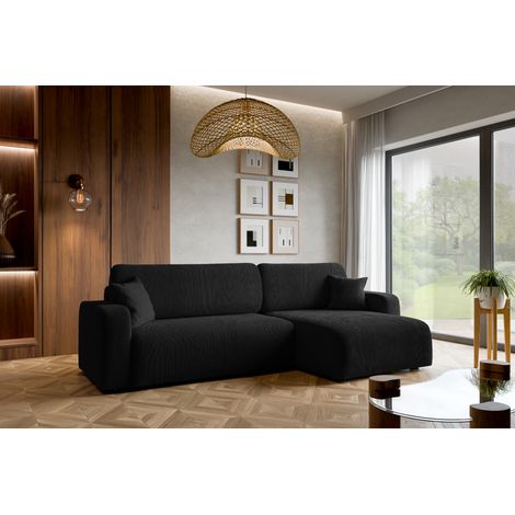 Canapé d'Angle réversible convertible avec fonction de couchage Piano XL coffre universel en velours côtelé noir du fabricant - VINOTTI