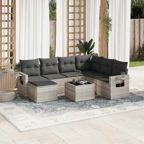 vidaXL Salon de jardin 8 pcs avec coussins gris clair résine tressée (1/5)