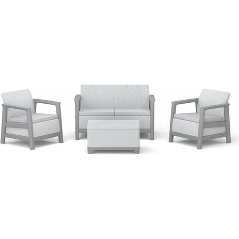 Salon bas de jardin - Résine - 4 places- Keter - Scandi Linea - Table coffre - Imitation canage gris clair et structure gris perle (1/5)