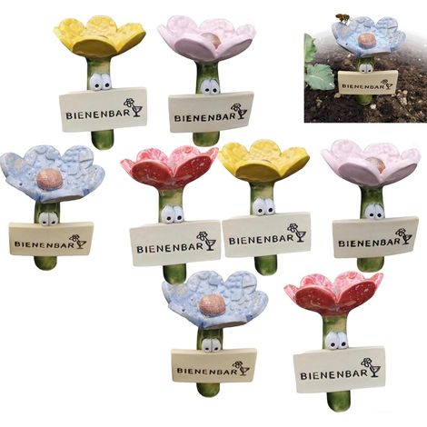 Lot de 8 abreuvoirs pour insectes, abeilles sauvages et insectes, abreuvoirs d'abeilles en forme de fleur pour jardins, abreuvoirs à insectes colorés, offrent une source d'eau potable sûre pour les