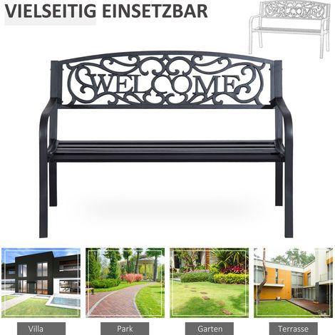 Banc de jardin 2 places en métal, banc de parc pour terrasse et extérieur, assise stable au design élégant (1/5)