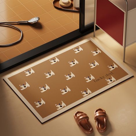 LAN Chien Gros et Amusant - 3 4060cm (Terre de Diatomées) Tapis de sol en terre de diatomées avec motif de chiot de dessin animé, très absorbant et antidérapant, pour l'entrée de la salle de bain. (1/4)