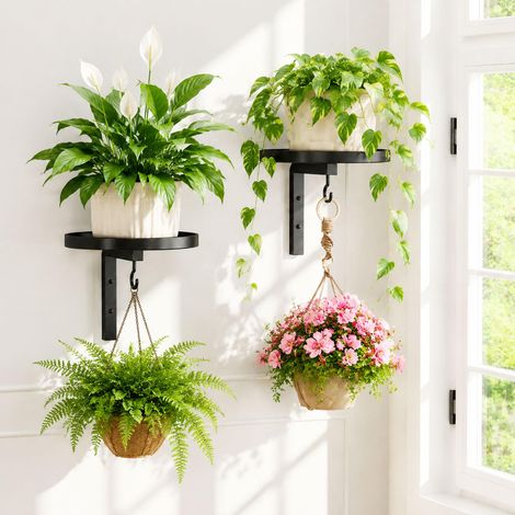 Lot de 2 supports muraux pour pots de fleurs Pour l intérieur et l extérieur Pour balcon salon terrasse et jardin (1/4)