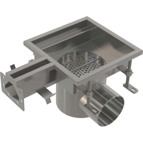 Pozzetto di scarico industriale con ingresso a fessura 250×250, acciaio inox AISI 304 (1/2)