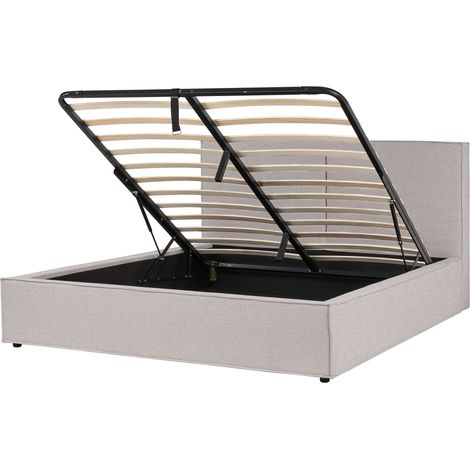 Lit Double Gris Clair en Tissu et Bois de Pin Coffre sous Sommier 180x200 cm Moissac
