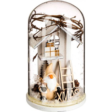Dekorationsgegenstand Holz unter Glocke H11 - Weihnachtsmann