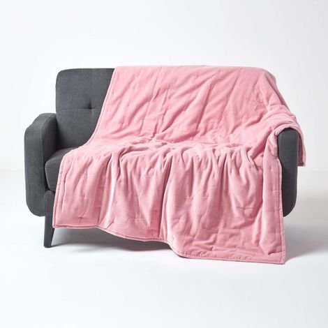 HOMESCAPES Pink Velvet Quilted Throw, 150 x 200 cm