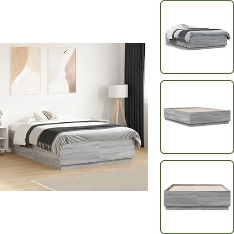 The Living Store Giroletto Grigio Sonoma 140x190 cm in Legno Multistrato - Letto in legno