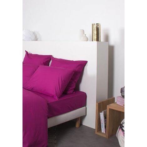 Drap Housse Uni Polycoton 160X200 Cm Prune (1/2)