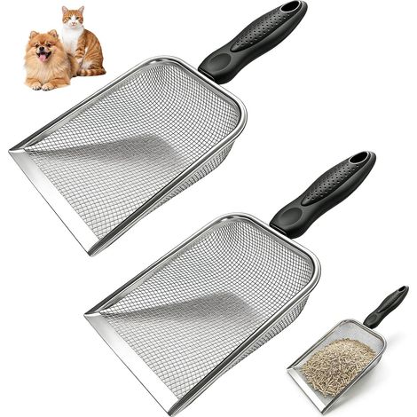 Pelle à Sable pour Reptiles, Pelle à Litière pour Chat, Tamis à Sable en Acier Inoxydable, Taille des Pores de 2mm avec Manche pour Terrariums, Hamsters, Oiseaux (1/5)
