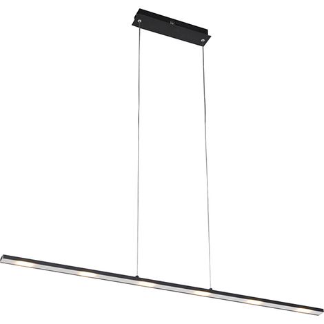 QAZQA + Diseño Lámpara colgante de diseño negra con LED y atenuador táctil - Platina Acero Alargada Incluye LED Max. 1 x 24 Watt (1/5)