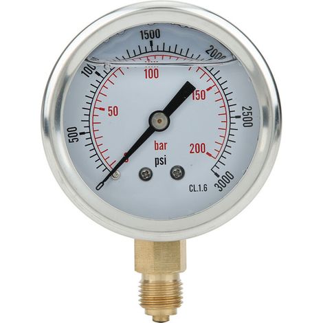 KIMISS Manometro per misure domestiche – Manometro Radial TS PGG604 1/4 BSP, 0-200 Bar in Laiton Durevole e Acciaio inossidabile