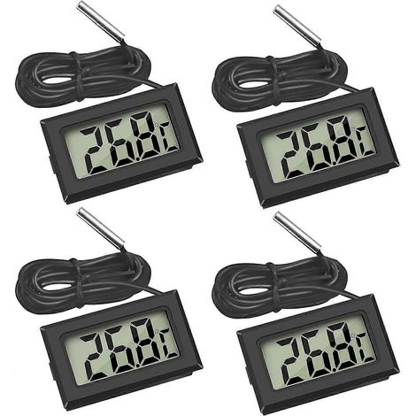 thermomètres numériques LCD avec sonde externe pour réfrigérateur, congélateur et aquarium (4 noirs) (1/5)