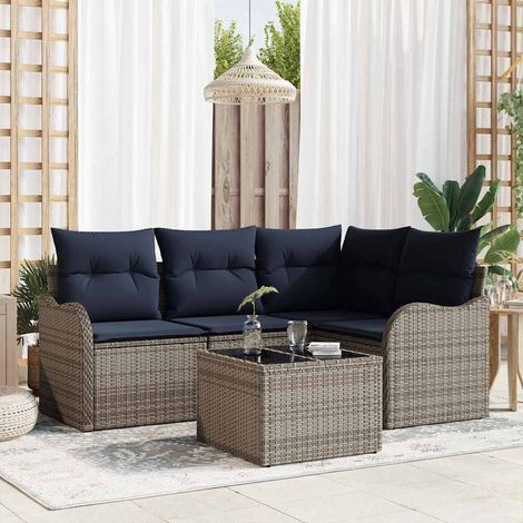 vidaXL Conjunto de sofá de jardín Gris ratán sintético (1/5)
