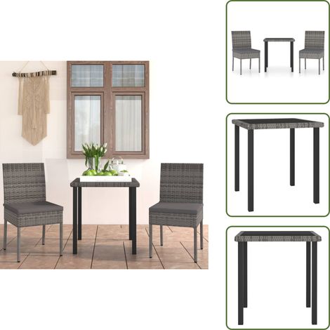 3-tlg. Garten-Essgruppe Poly Rattan Grau - Gartengruppe - Esstisch - Gartenmöbel - Outdoor-Möbel - Rattanmöbel (1/5)