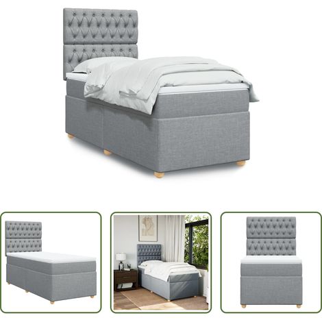 vidaXL Taschenfederkern - Boxspringbett mit Matratze Hellgrau 100x200 cm Stoff (1/5)