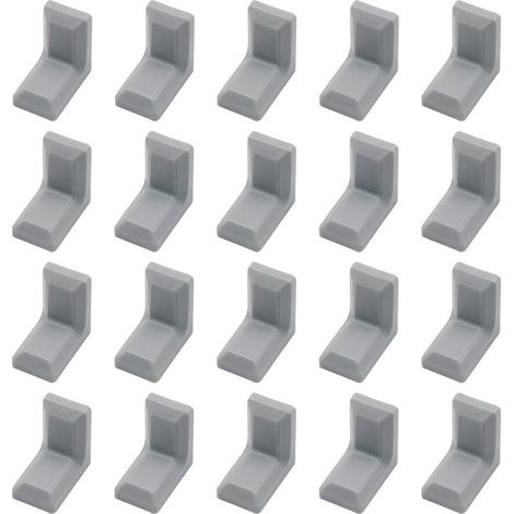 Lot de 40 équerres d'angle en acier galvanisé en forme de L avec couvercle en plastique ABS gris pour armoire, étagère (1/4)