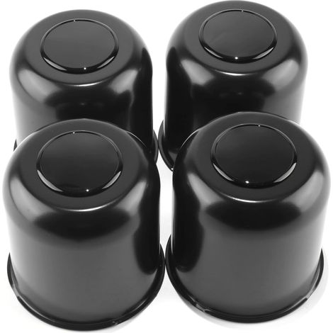Lot de 4 cache-moyeux en acier inoxydable de 10,8 cm avec couvercle amovible pour trou central de jante de remorque et camion de 108 mm, noir mat, 10,9 cm de haut (1/5)