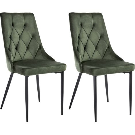 Lot de 2 Chaises de Salle à Manger Scandinave en Velours sans Accoudoirs Pieds en Fer Vert Olive Avenir (1/5)