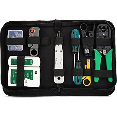 Kit d'outils de réparation réseau, outil de sertissage, testeur de câble, connecteurs, pince à sertir d'Outil Approprié au Bricolage ordinateur pour RJ45 RJ11 Cat5e Cat 6 Testeur de câble (1/4)