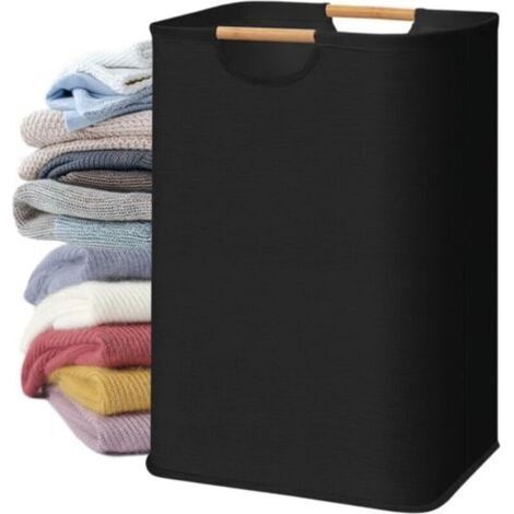 Grand panier à linge en lin, panier à linge portable de 72 litres avec poignée, panier à linge pliable (noir) (1/4)