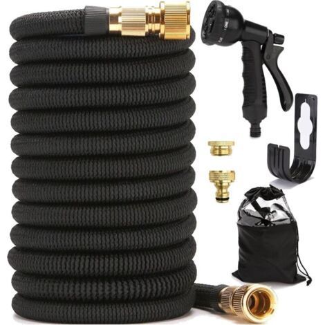 CHOYCLIT Tuyau d'arrosage Extensible 7.5m/25ft à 8 Fonctions, Tuyau Flexible et Léger, pour Irrigation et Nettoyage du Jardin, Noir,7.5m/25ft (1/5)