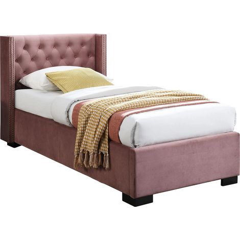 Lit coffre 90 x 200 cm avec tête de lit capitonnée - Velours - Rose - MASSIMO (1/4)