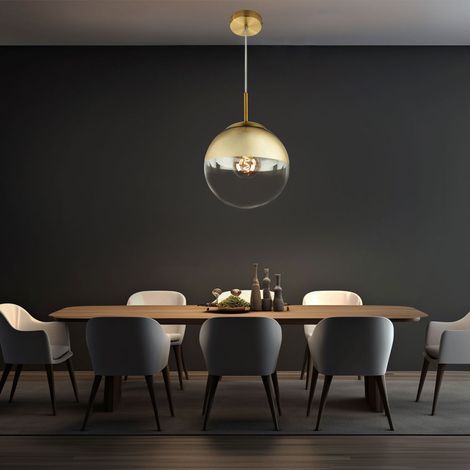 LED Hängeleuchte mit Glaskugel Pendelleuchte gold transparent Esstischleuchte Wohnzimmerlampe Pendellampe, 7W 806lm warmweiß, Durchmesser x Höhe 20 x 120 cm (1/5)