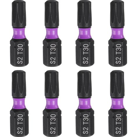 8pcs T30 Embout de Tournevis Torx 1/4" Tige Hexagonale 25mm/1" Longueur Magnétique Étoile 6 Pans Acier S2 Forets de Tournevis et de Perceuse Électrique (1/5)