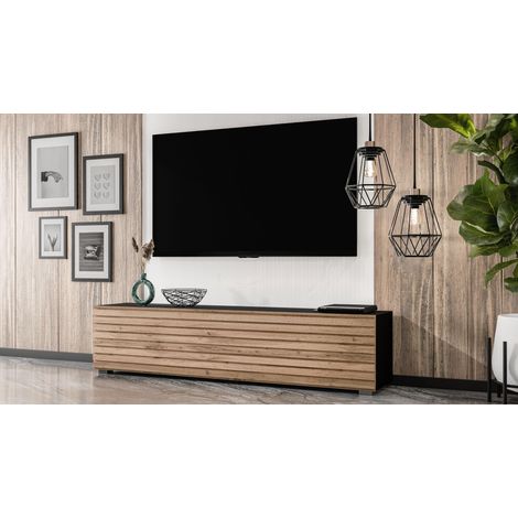 AX LIVING Zivolli TV-Board 160 cm Schwarz mit Wotan Lamellenfront