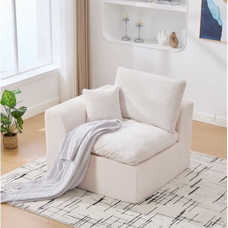 fauteuil salon corduroy beige confortable avec coussin OKMYHOME (1/5)