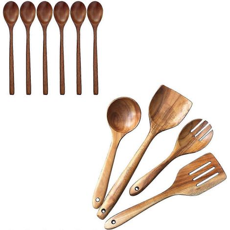 Suppenlöffel aus Holz zum Essen mit Holzutensilien, Set zum Kochen von Holzlöffeln, zum Essen von Stirri-Mischungen (1/5)