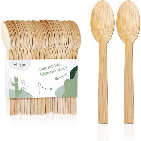 Lot de 100 cuillères jetables en bambou de 17 cm - Couverts jetables biodégradables (1/5)
