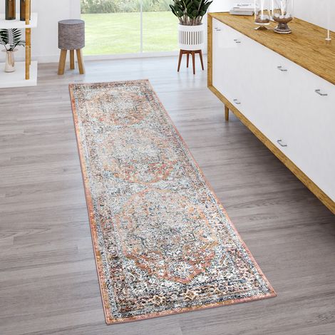 Paco Home Teppich Wohnzimmer Kurzflor Vintage Oriental Muster Ornamente Bordüre Rot Blau 60x100 cm