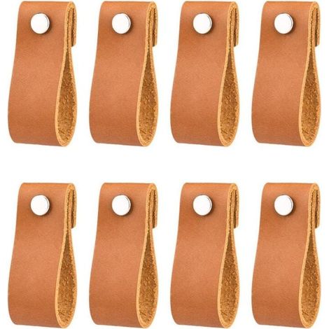 VURAHOME - poignées en cuir pour meubles 6 2 cm poignées en cuir vintage faites à la main pour meubles de cuisine - salle de bain - armoires, (café,8Pcs) (1/5)