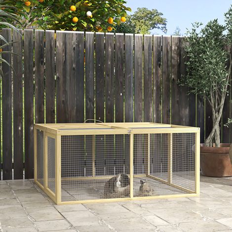Cage pour petits animaux, 120x120x57cm, clapier, toit articulé, bois de sapin, naturel ChiMi (1/5)