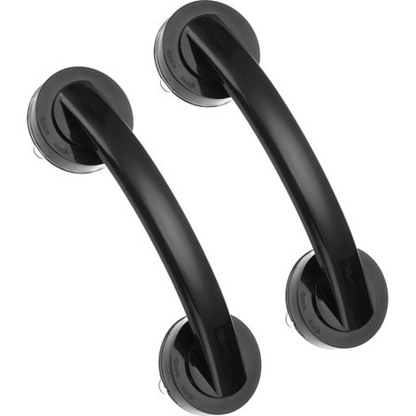 Lot de 2 barres d'appui antidérapantes pour douche et baignoire, 19,3 cm, poignées en verre miroir pour porte et fenêtre, ventouses puissantes, sécurité pour personnes âgées, chaise de douche, noir (1/5)