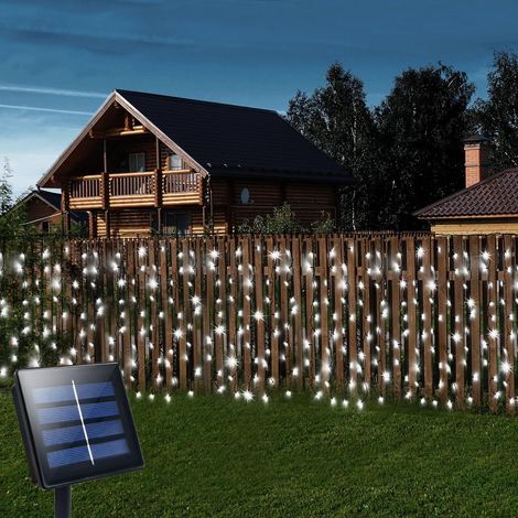 Guirlande rideau lumineuse solaire d'extérieur 6 m x 1 m 300 LED - Fil vert - Lumières féeriques en cascade pour chambre à coucher, jardin, terrasse, tonnelle décoration - Blanc froid (1/5)