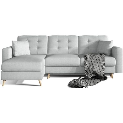 Ecksofa HASGARD, umwandelbar, 3-Sitzer, grau, 248x162 cm – mit Stauraum und Holzfüßen