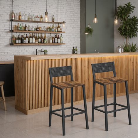 Ensemble de 2 Tabourets de Bar, pour Cuisine Salle à Manger Bureau, Style Industriel, Marron et Noir (1/5)
