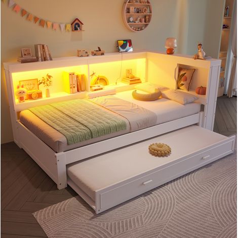Cama dormitorio nido extraíble con LED y carga blanca OKMYHOME (1/5)