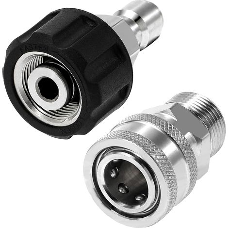 Kindfiber OÜ-Kit d'Adaptateurs pour Nettoyeur Haute Pression, Raccords Rapides, M22 14mm vers M22 Métrique, Acier Inoxydable, 5000 PSI (1/5)