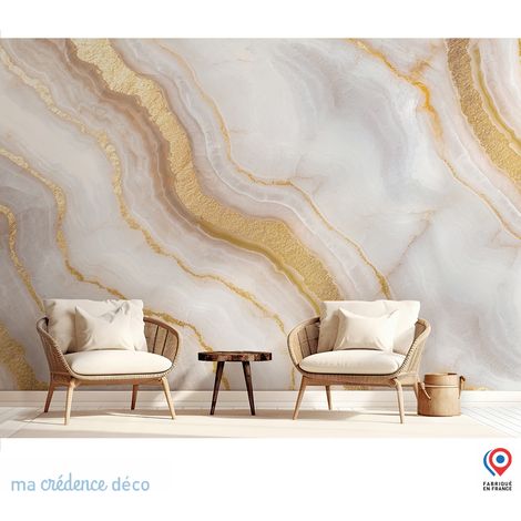 Papier peint : Marbre blanc et doré 4 - Intissé - 400 cm - 280 cm (1/3)